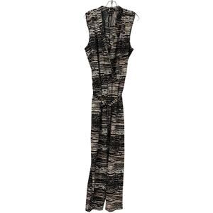 Wrap Jumpsuit XL Surplice Tie Waist Sleeveless Side Zip Abstract Stripe Workwear